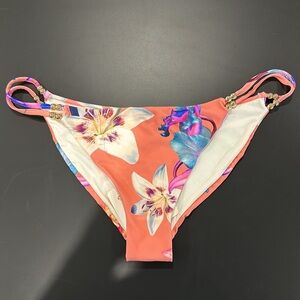 6 Shore Road Floral Peach Bloom Bikini Bottoms Rose Gold Beads